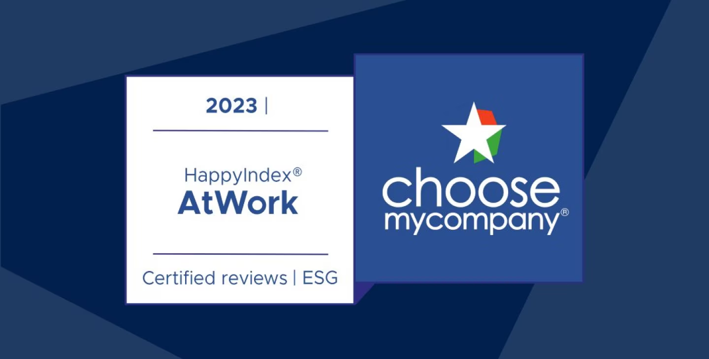 Label HappyIndex® AtWork 2023 décerné par ChooseMyCompany, certifiant la qualité de vie au travail en entreprise