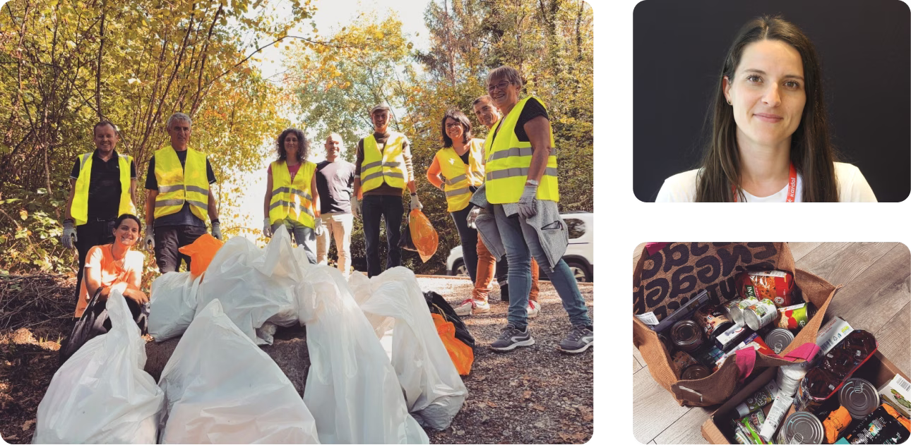 Collaborateurs engagés dans une démarche RSE illustrant les actions sociales, environnementales et humaines de l’entreprise.